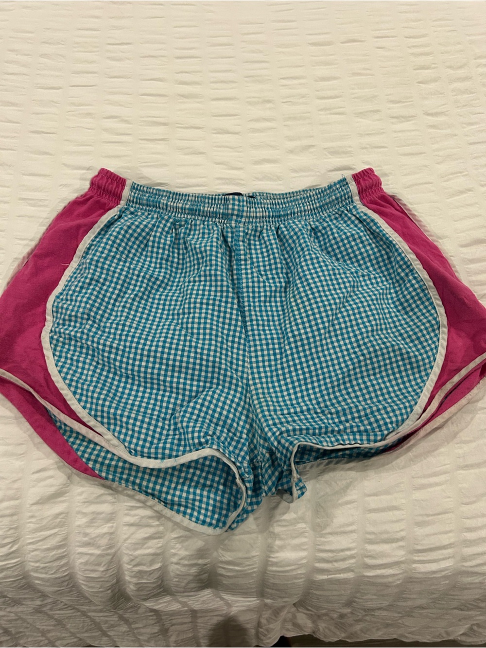 Lauren James Blue Gingham and Pink Trim Athletic Shorts